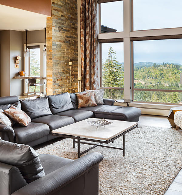 Beautiful living room with hardwood floors and amazing view