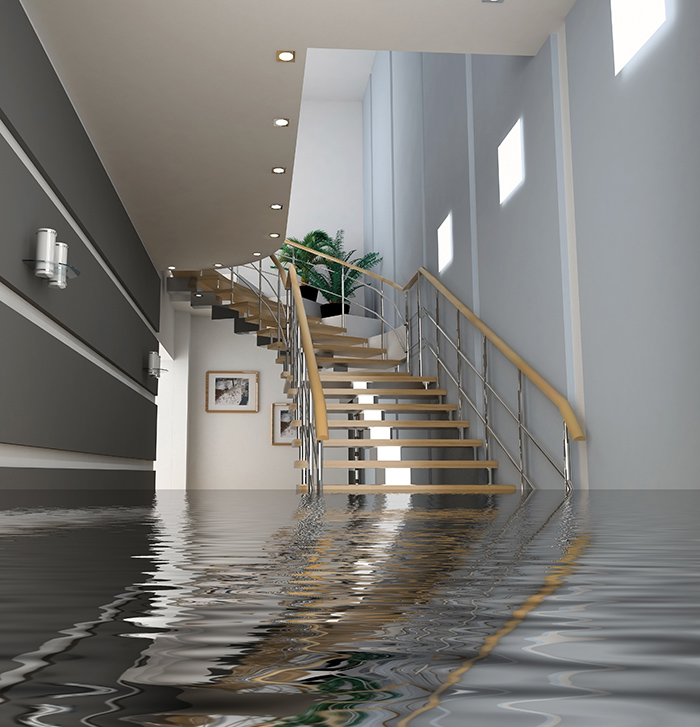 modern interior with stair under the water(3D)